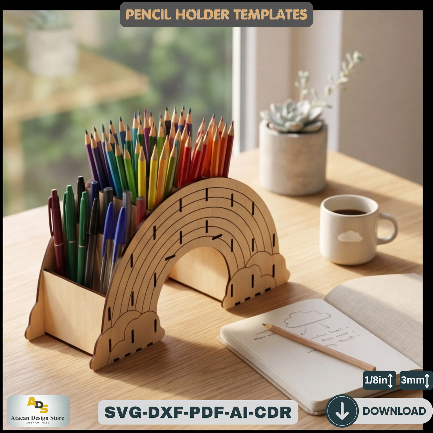 Rainbow Pen Holder / Table top Organizer / Pencil Display Stand