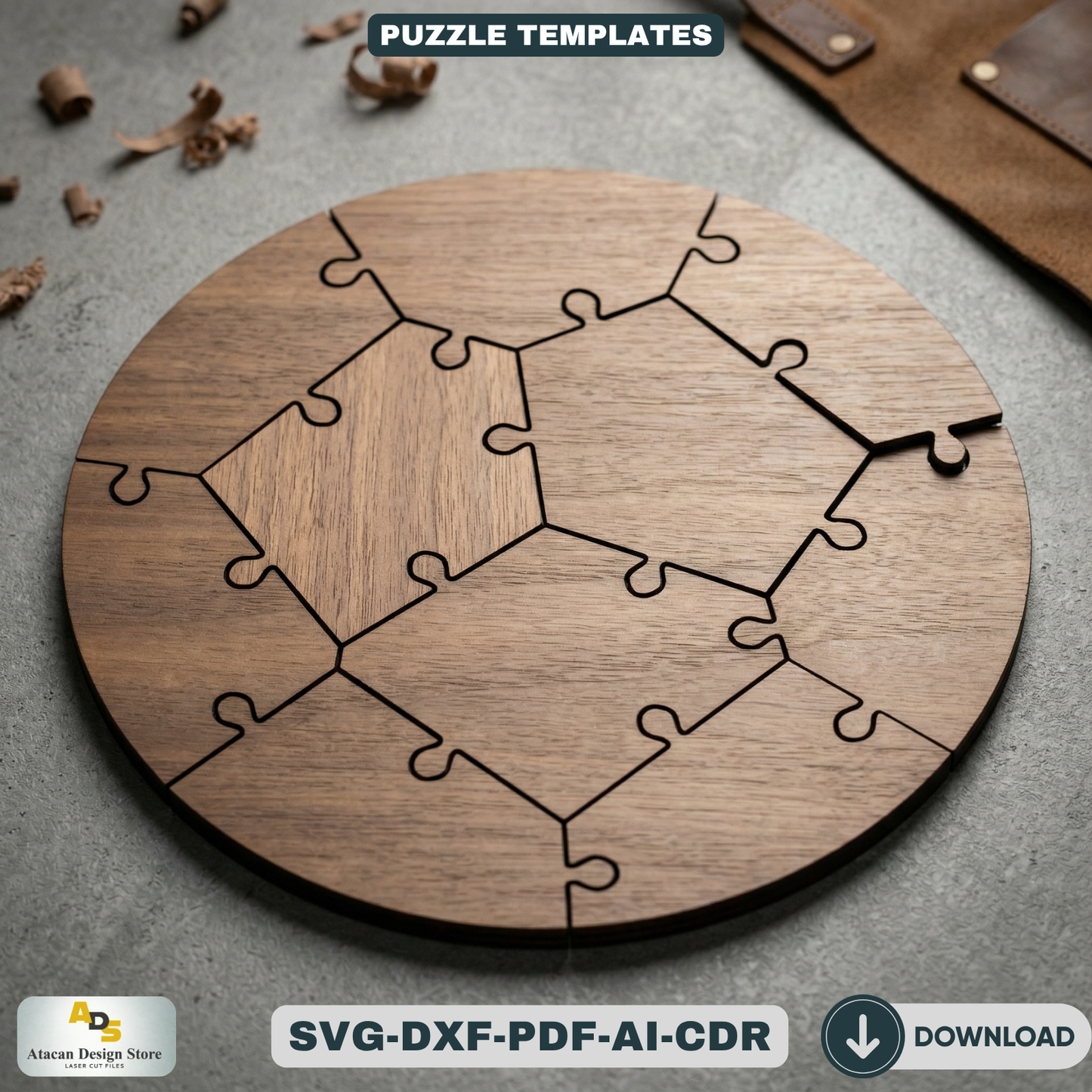 Wooden Puzzle Templates Bundle / Jigsaw Puzzles / DIY Personalized Gift Ideas Geometric Patterns 732
