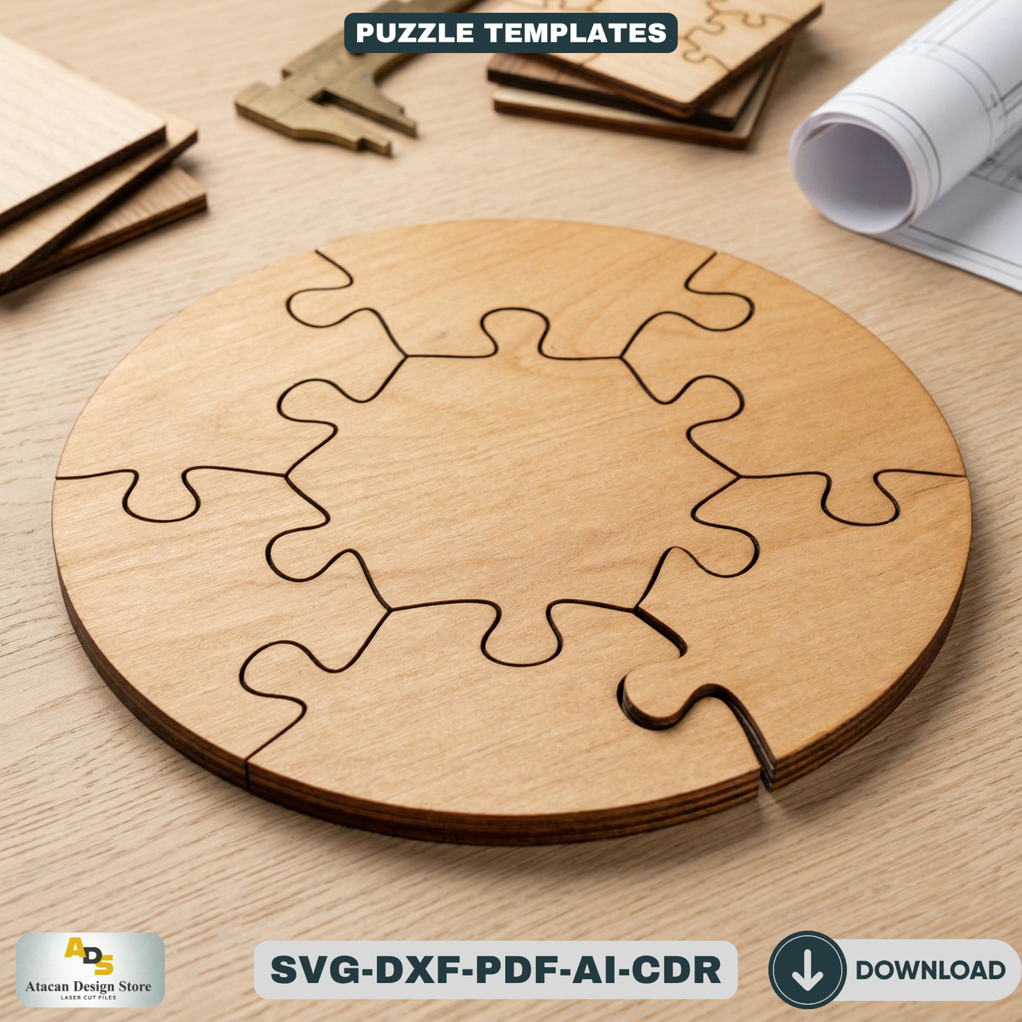 Wooden Puzzle Templates Bundle / Jigsaw Puzzles / DIY Personalized Gift Ideas Geometric Patterns 732