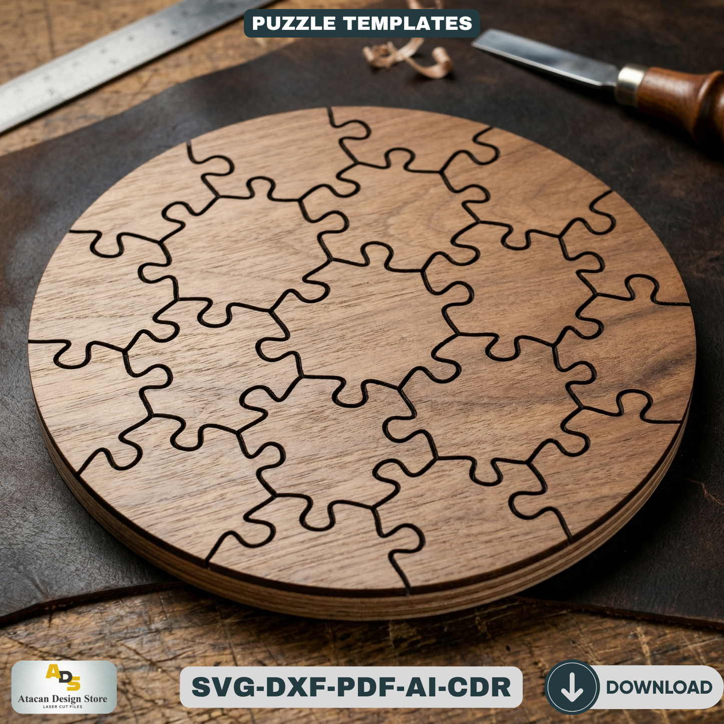 Wooden Puzzle Templates Bundle / Jigsaw Puzzles / DIY Personalized Gift Ideas Geometric Patterns 732