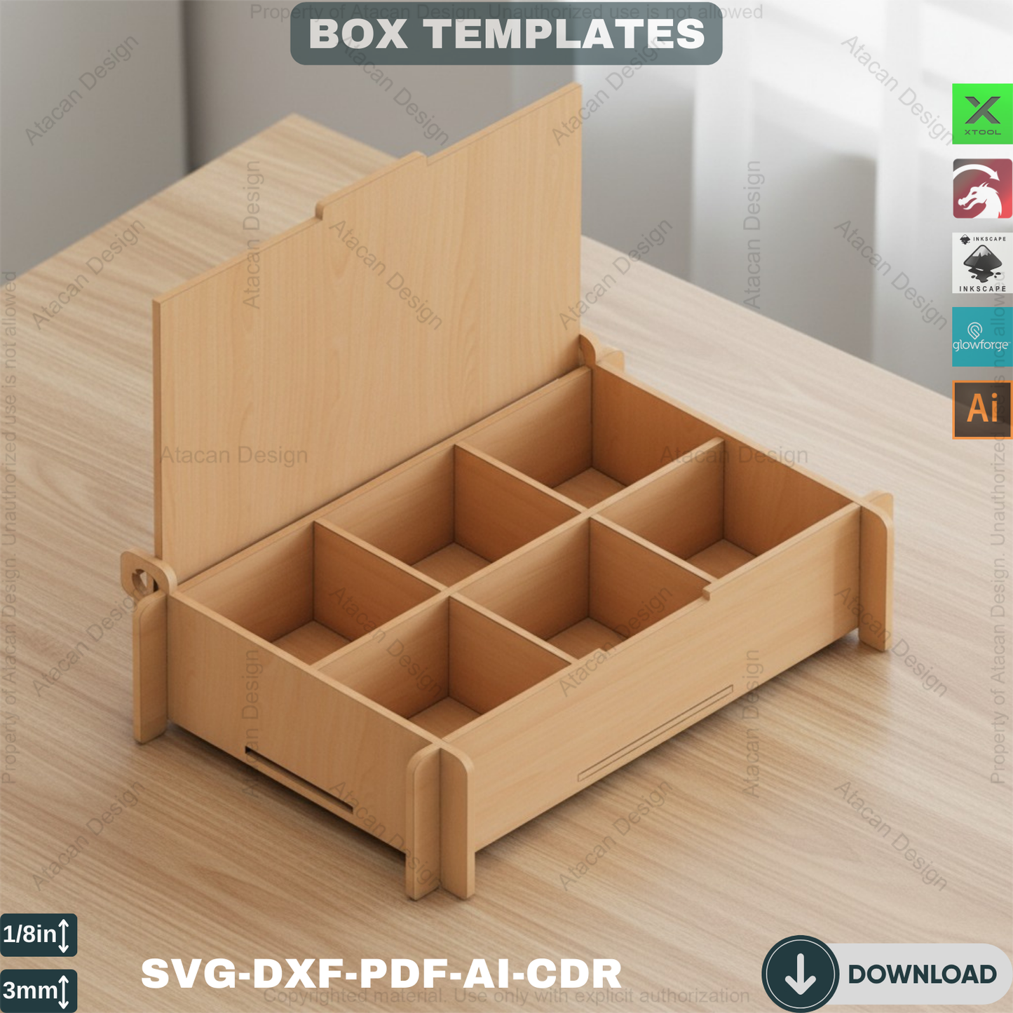 Box with divider / Box with flip lid / Jewelry Compartment / digital download ADS172