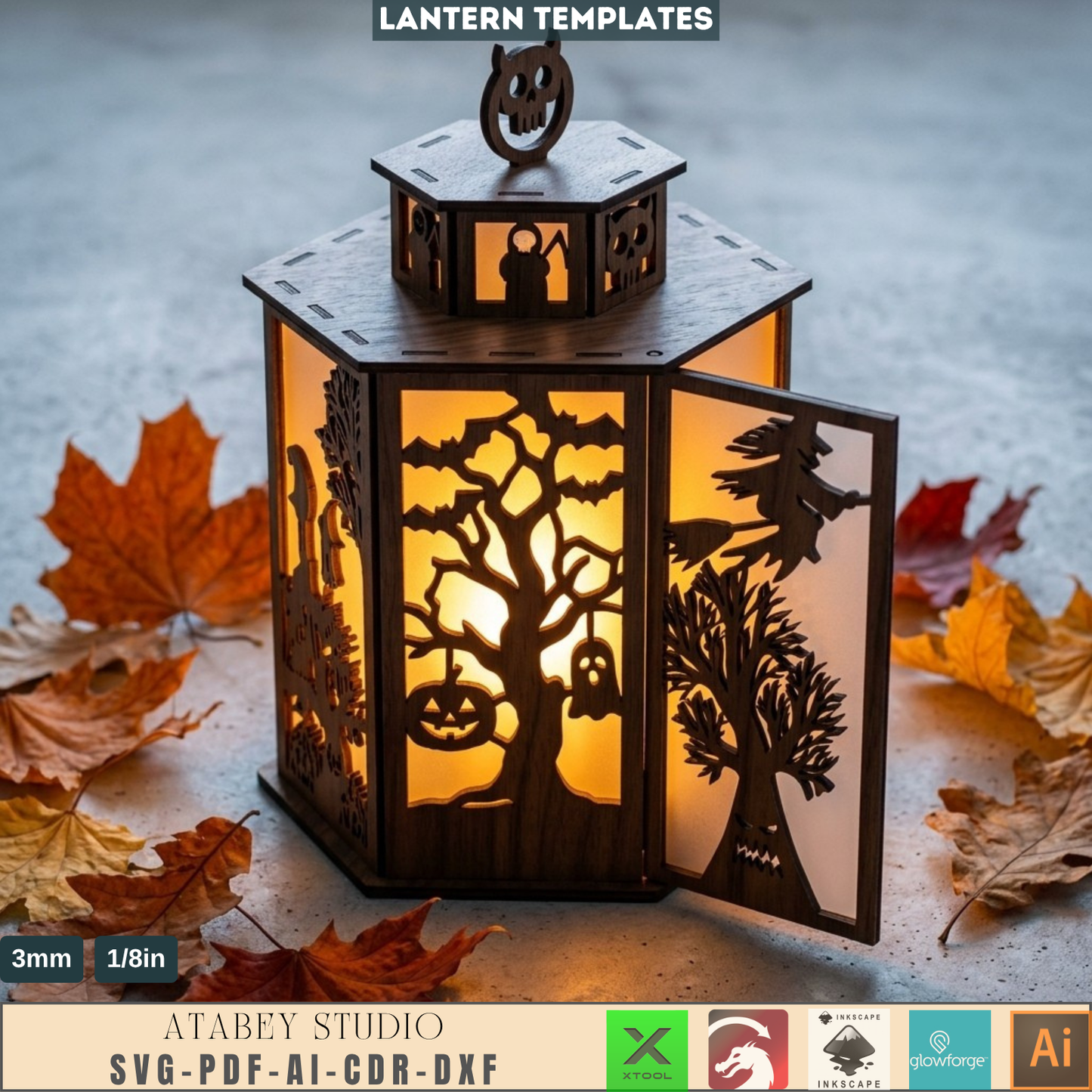 Halloween Lantern Template Spooky Wooden Candle Holder DIY Witch Tealight Box Autumn Table Decor