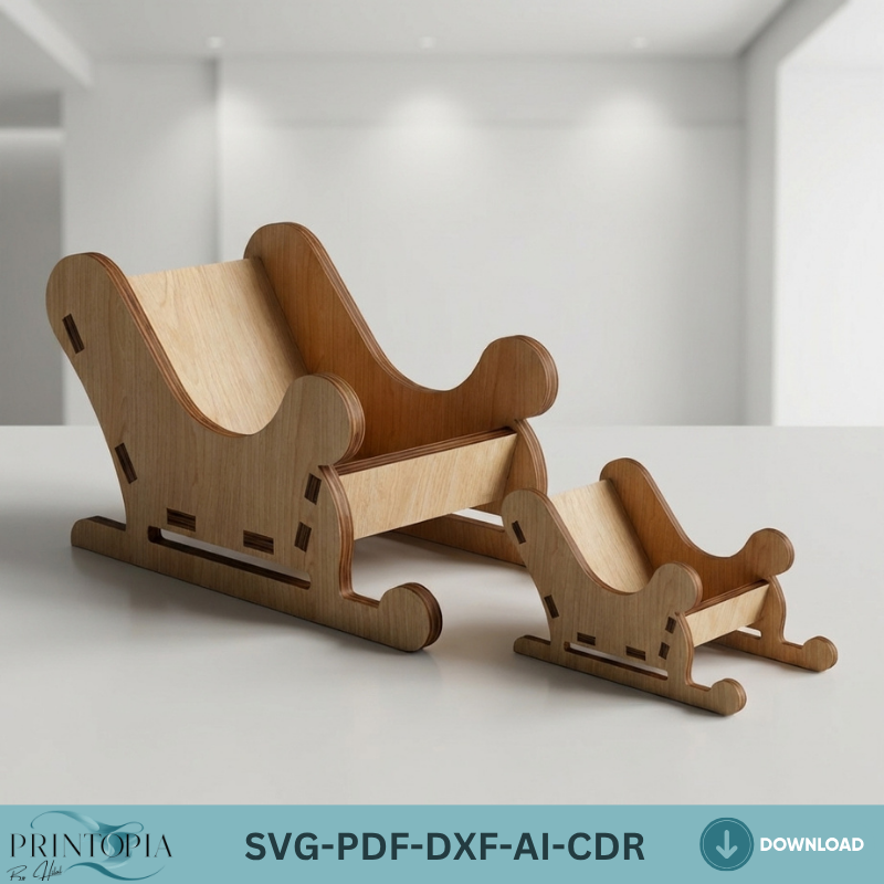 Christmas Sleigh Laser Cut File Wooden Holiday Table Decor 3D Sleigh Template 024