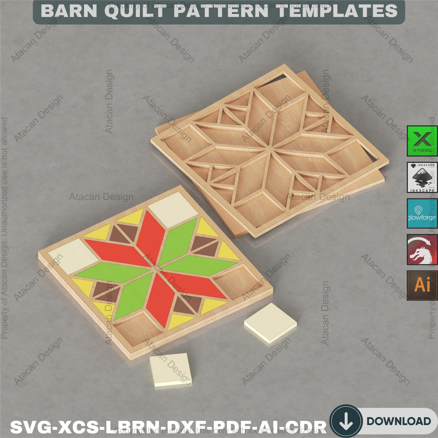 Cozy Barn Quilt Block Designs • Farmhouse Laser Cut Holiday Decor • Rustic Wall Art & Coaster SVG Templates • DIY Craft Bundle 895