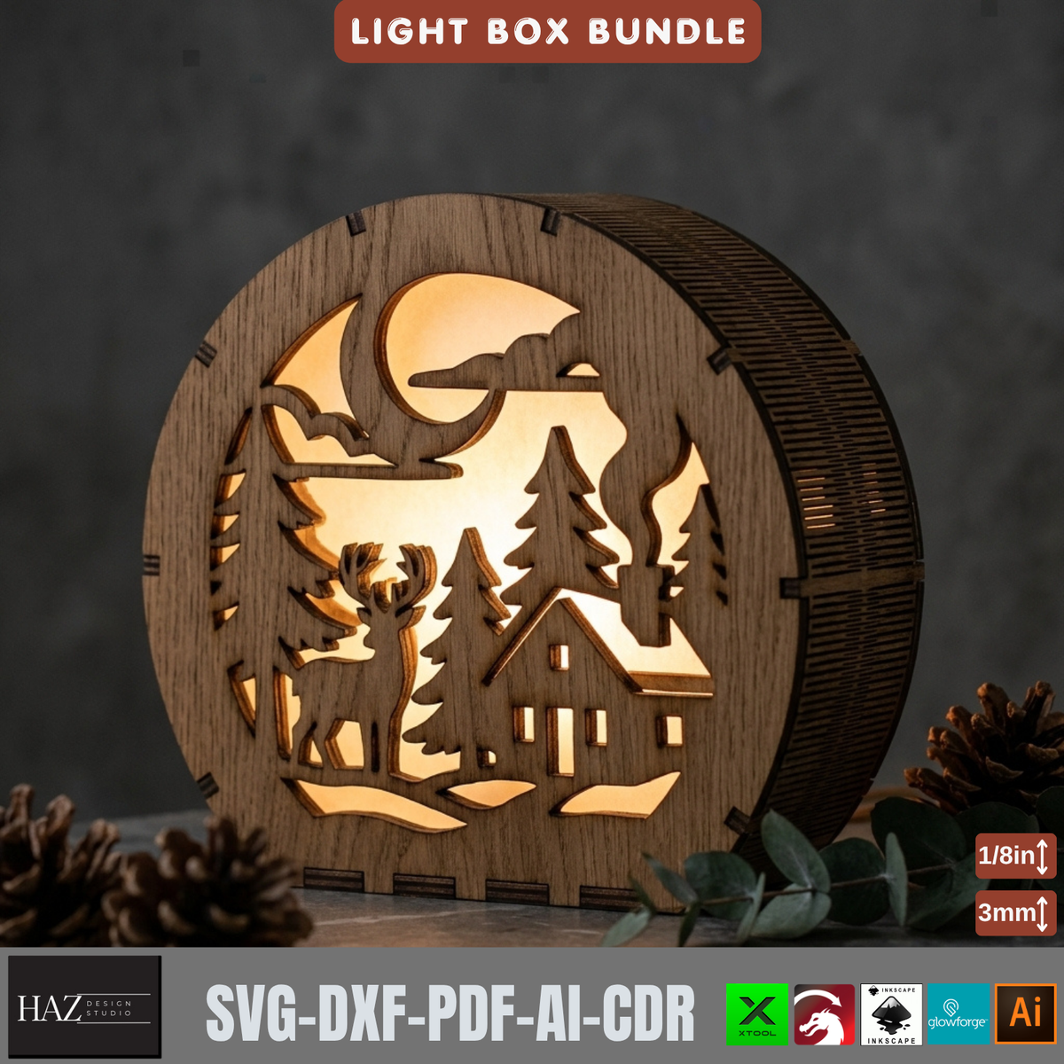 Laser Cut Christmas Lantern Bundle, Wooden Tealight Holders, Winter Scene Light Box Designs