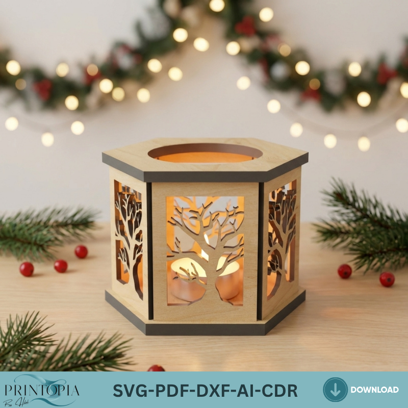 Tree Candle Holder Set / Wood Tea light Lantern / Night Lamp Cutting Files / Table Lantern Decoration Centerpiece Lampshade