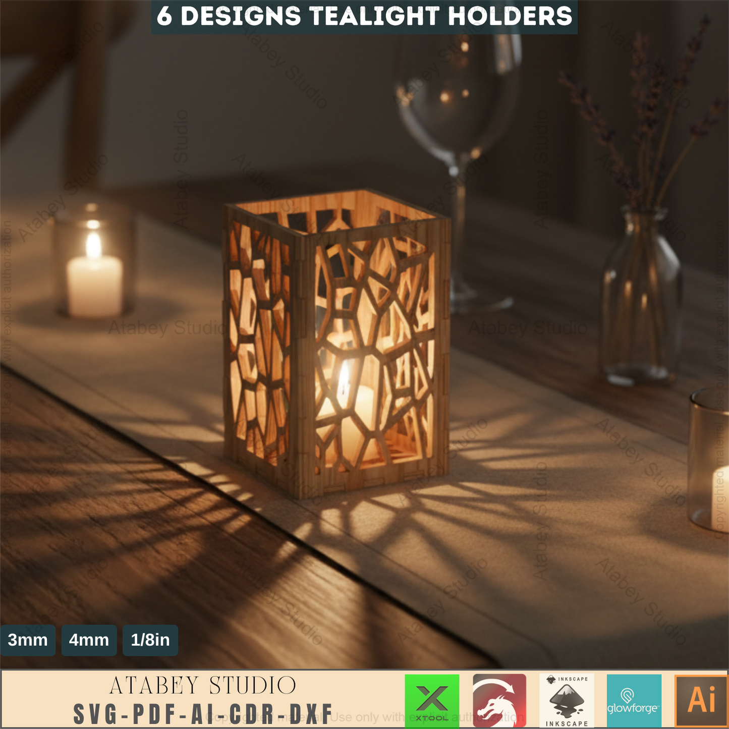 Laser Cut Tealight Holder SVG Template Bundle | 6 Unique Candle Lantern Designs for DIY Home Decor 242
