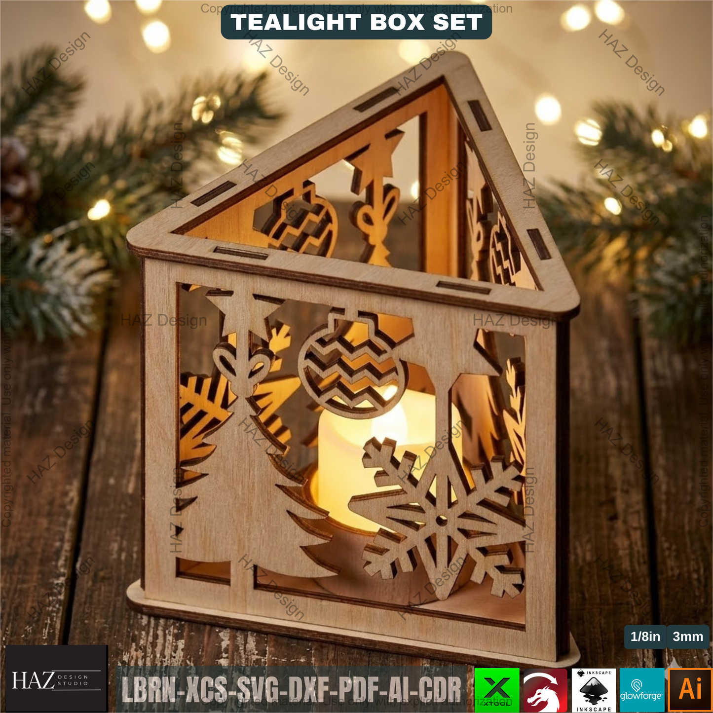 Christmas Lantern Laser Cut Files, Triangle Tealight Holder, Wooden Xmas Decor 509