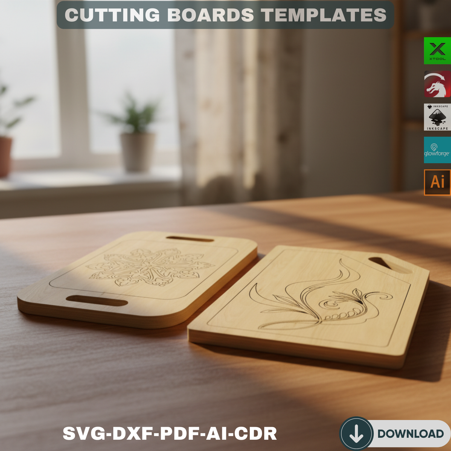 Gourmet Serving Plank CAD Files - Elegant Kitchen Board Laser Ready Designs - Culinary Craft Template Pack