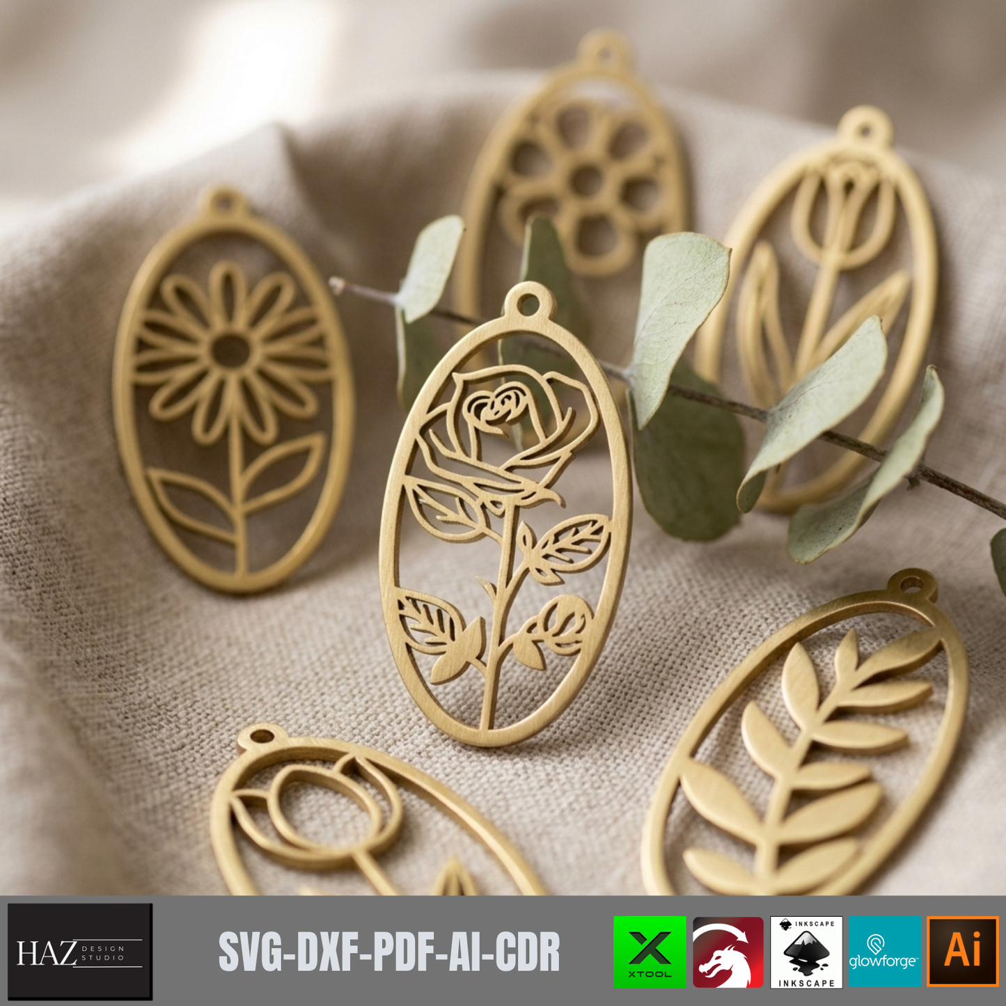 Botanical Earring Templates Floral Oval Pendant Wood Jewelry Patterns Rose Tulip Leaf Cutout Designs
