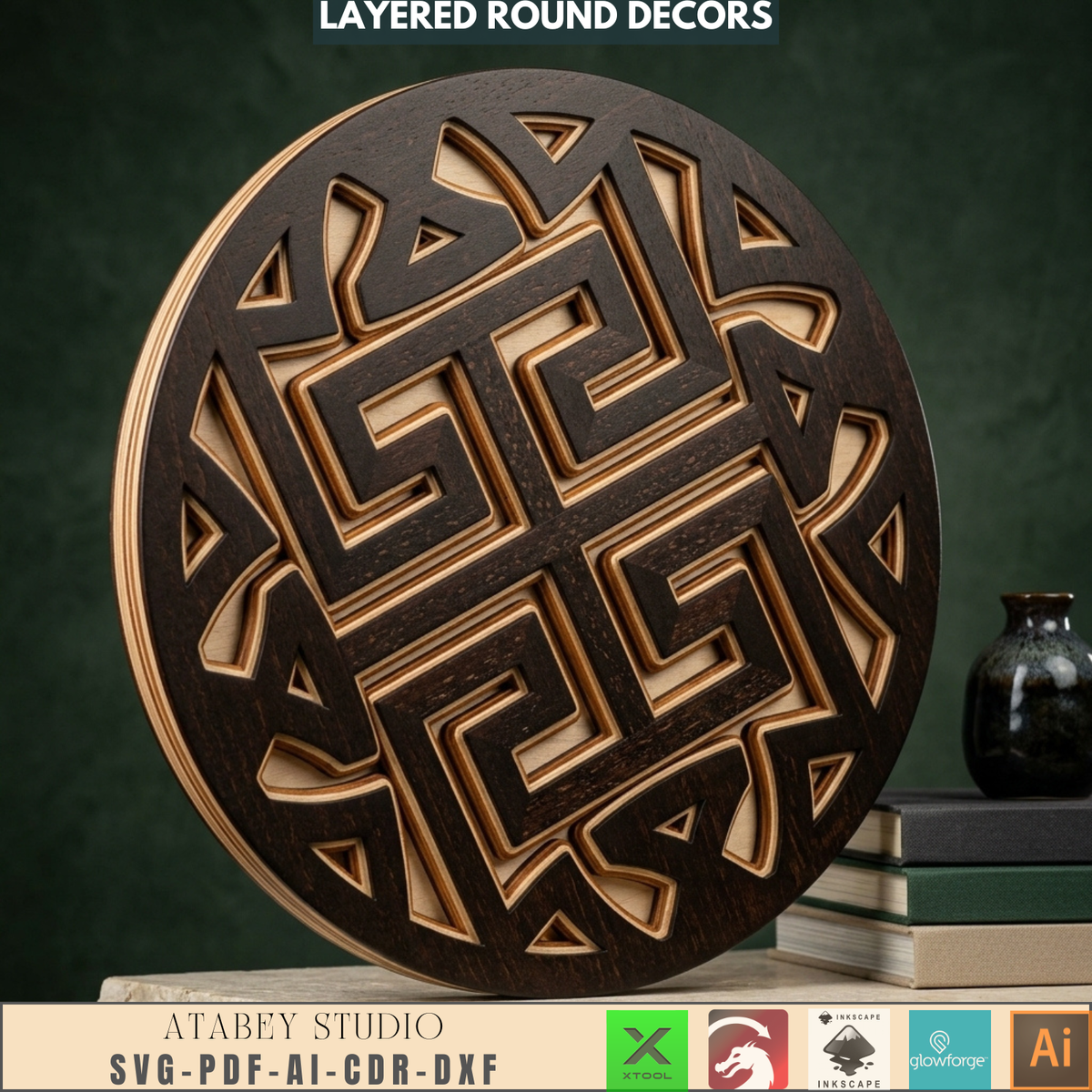 Layered Round Wall Art Laser Cut Files Geometric Plywood Decor 3D Mandala Sign