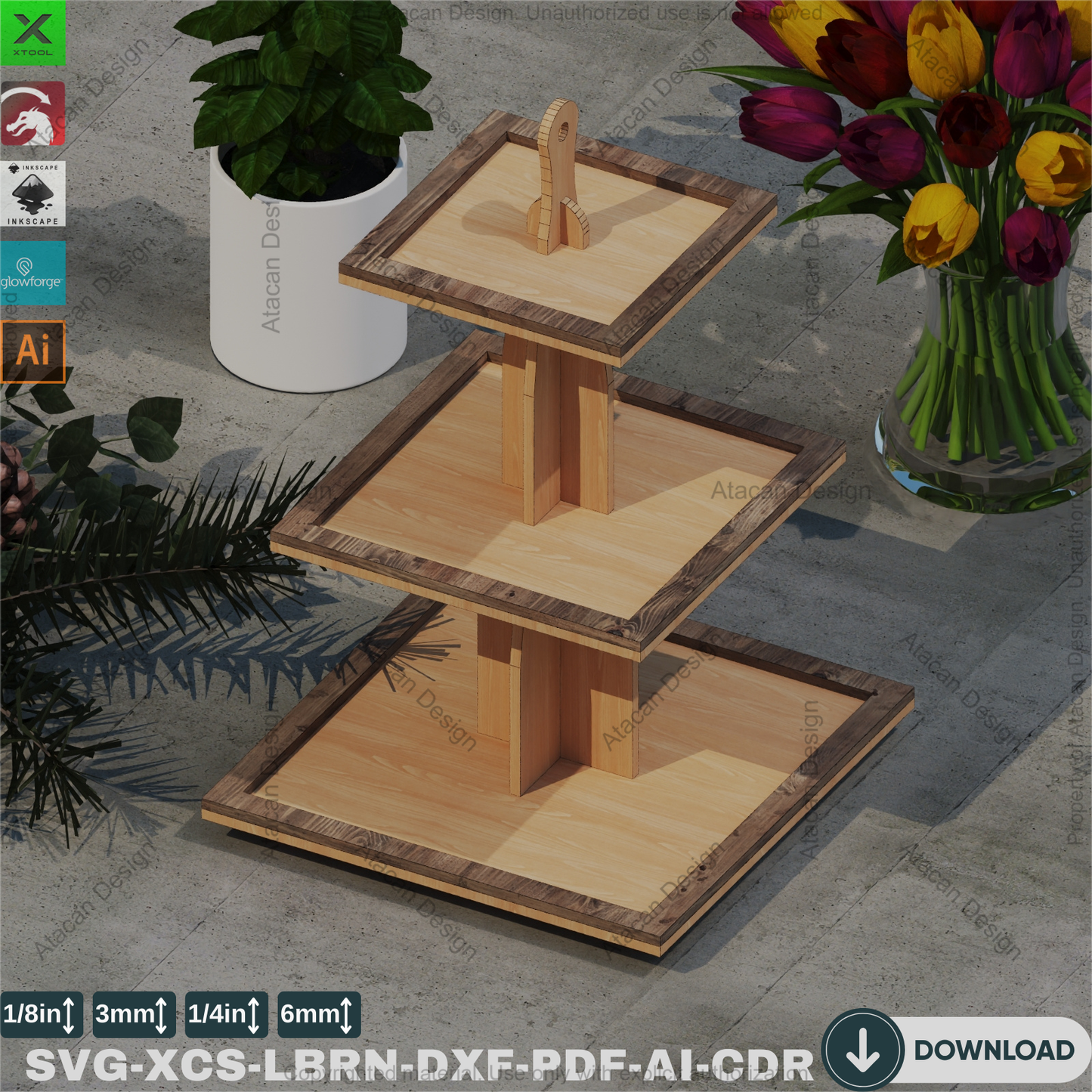 Showcase Your Sweetness: Tiered Laser Cut Wood Platter - Modern Bakery Display 849