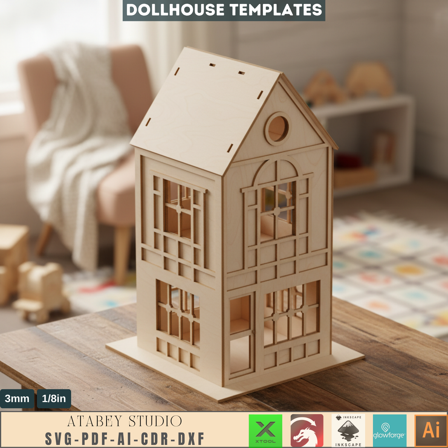 Laser Cut Mini House Plan / 1/10 Dollhouse Model / DIY Miniature House Design / Wood Model House SVG DXF 595