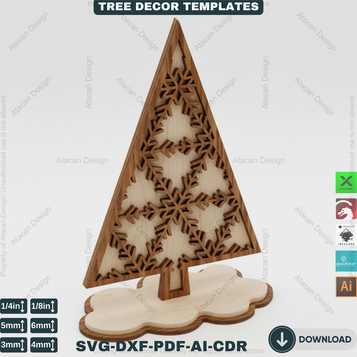 3D Standing Christmas Tree Decor Bundle | Laser Cut Wooden Tree Ornaments | Holiday Table Decoration | Xtool Craft Template 909