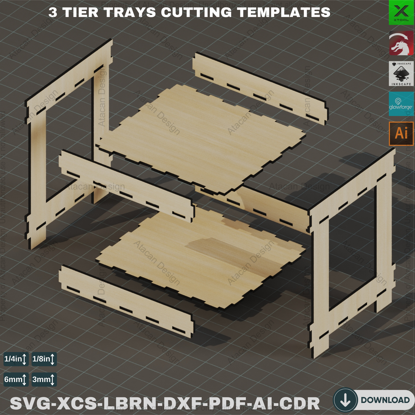 Laser Cut 3 & 2 Tier Display Shelves  Wood Files,Versatile Tiered Shelving - Woodworking Plans,DIY Multi-Tier Shelf  Laser Cut SVG Files 834