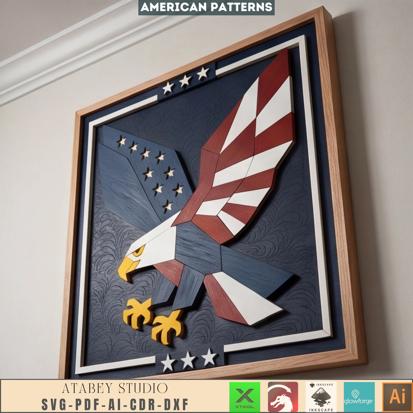 American Eagle Patriotic Wall Art Independence Day Home Decor USA Wood Sign Pattern