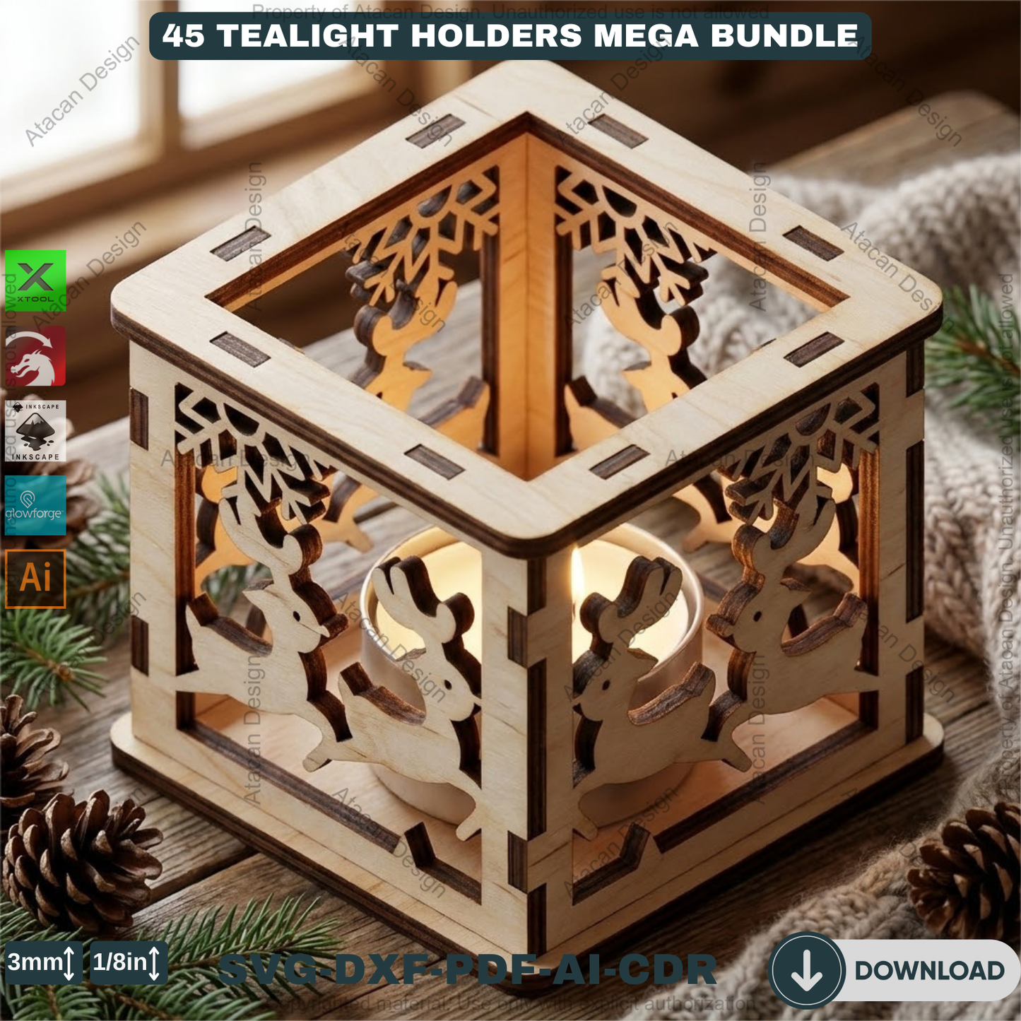 45 Christmas Lantern Templates | Laser Cut Candle Holders | Holiday Tealight Box Bundle | Festive Light Decor Cutting Designs 921