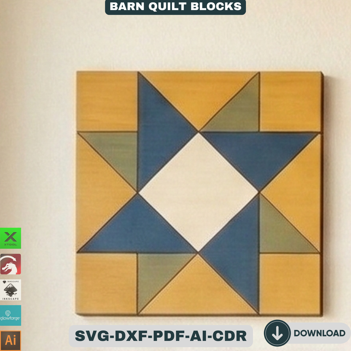 Barn Quilt Blocks, Geometric Patchwork Wall Patterns, DIY Wood Sign Mosaic Decor 937