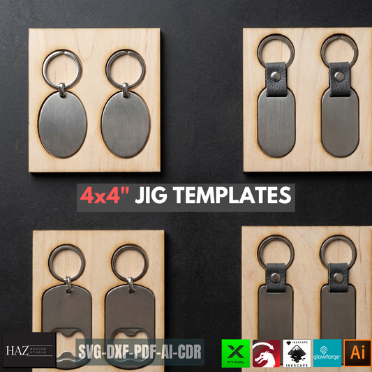 4x4 Mini Keychain Jig Set Laser Cut Templates Wooden Plywood Keychain Engraving Jig