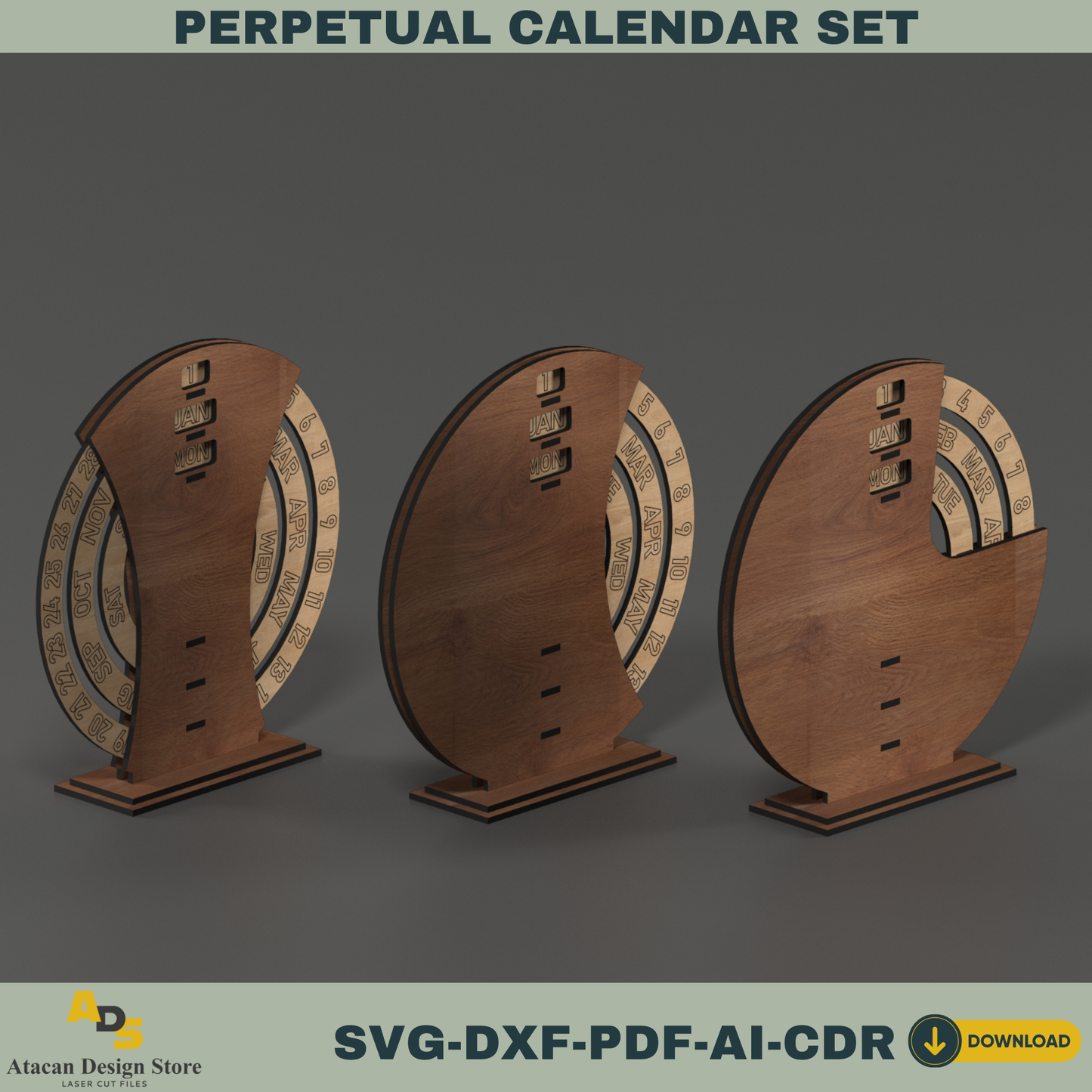 Perpetual Calendar Digital Template – Customizable Laser Cut File for Unique Year-Round Calendar 760