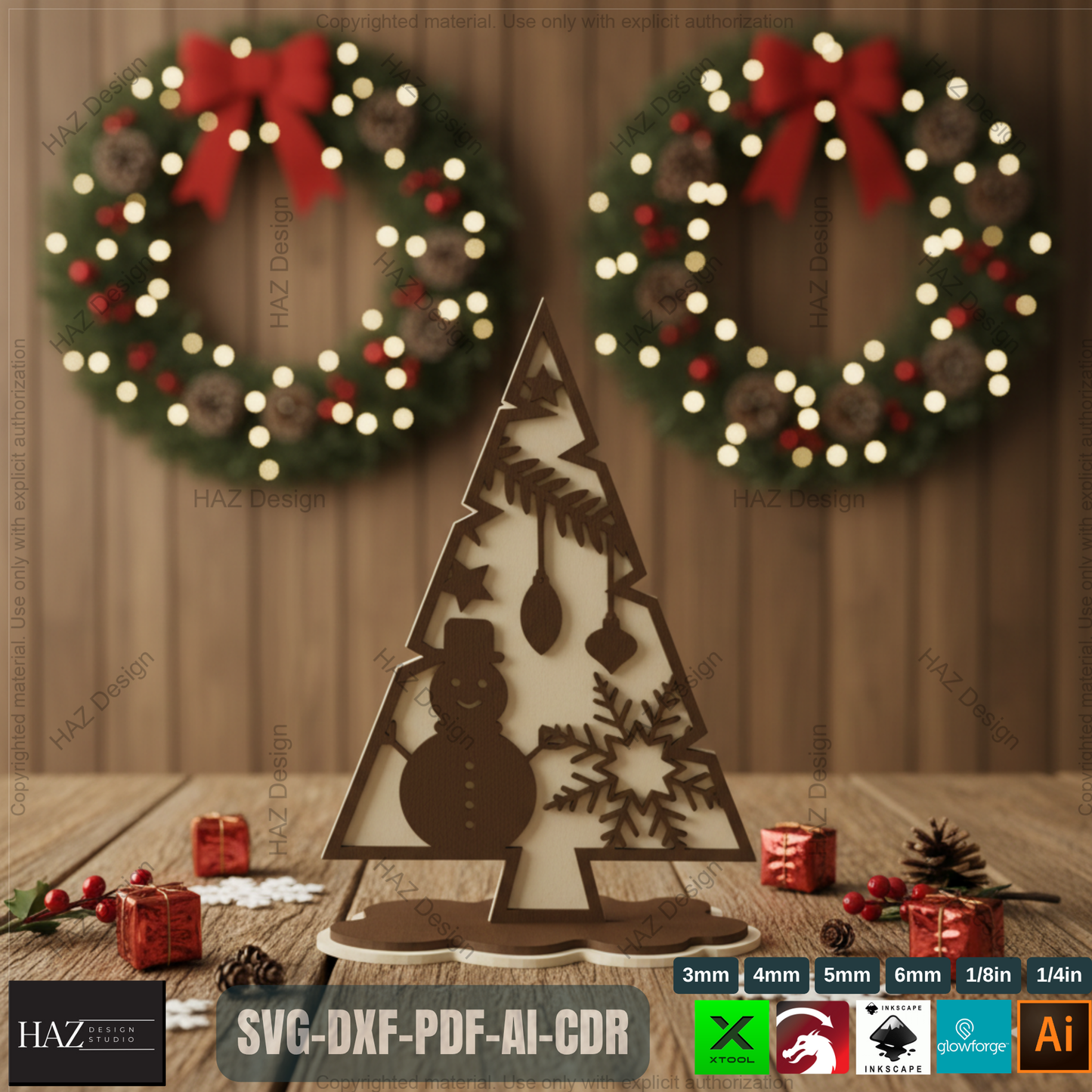 Laser Cut Standing Christmas Tree Ornaments Bundle, Decorative Wooden Xmas Tree Designs, Christmas Table Tree Decor,3D Holiday Tree 493