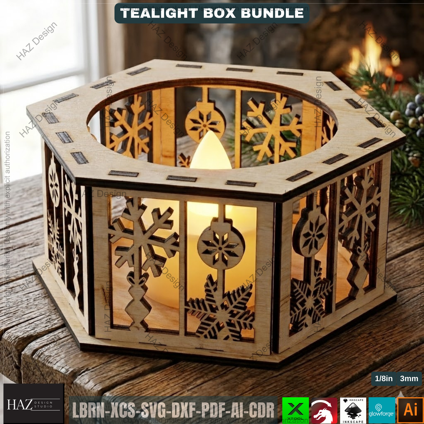 Christmas Candle Lantern Bundle | Tealight Holder Laser Cut Files | Holiday Table Decor 506