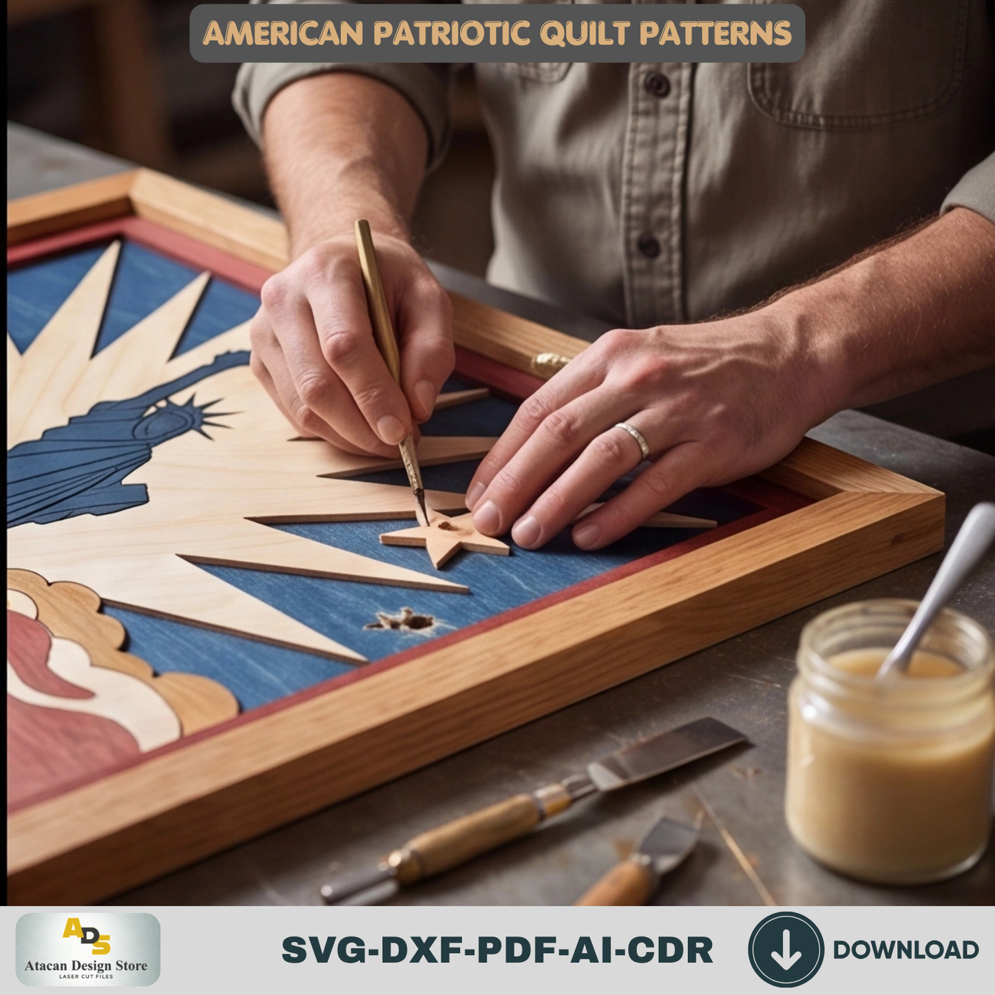 Statue of Liberty Design, American Patriotic WallArt Pattern, Independence Day Wood Decor, Freedom