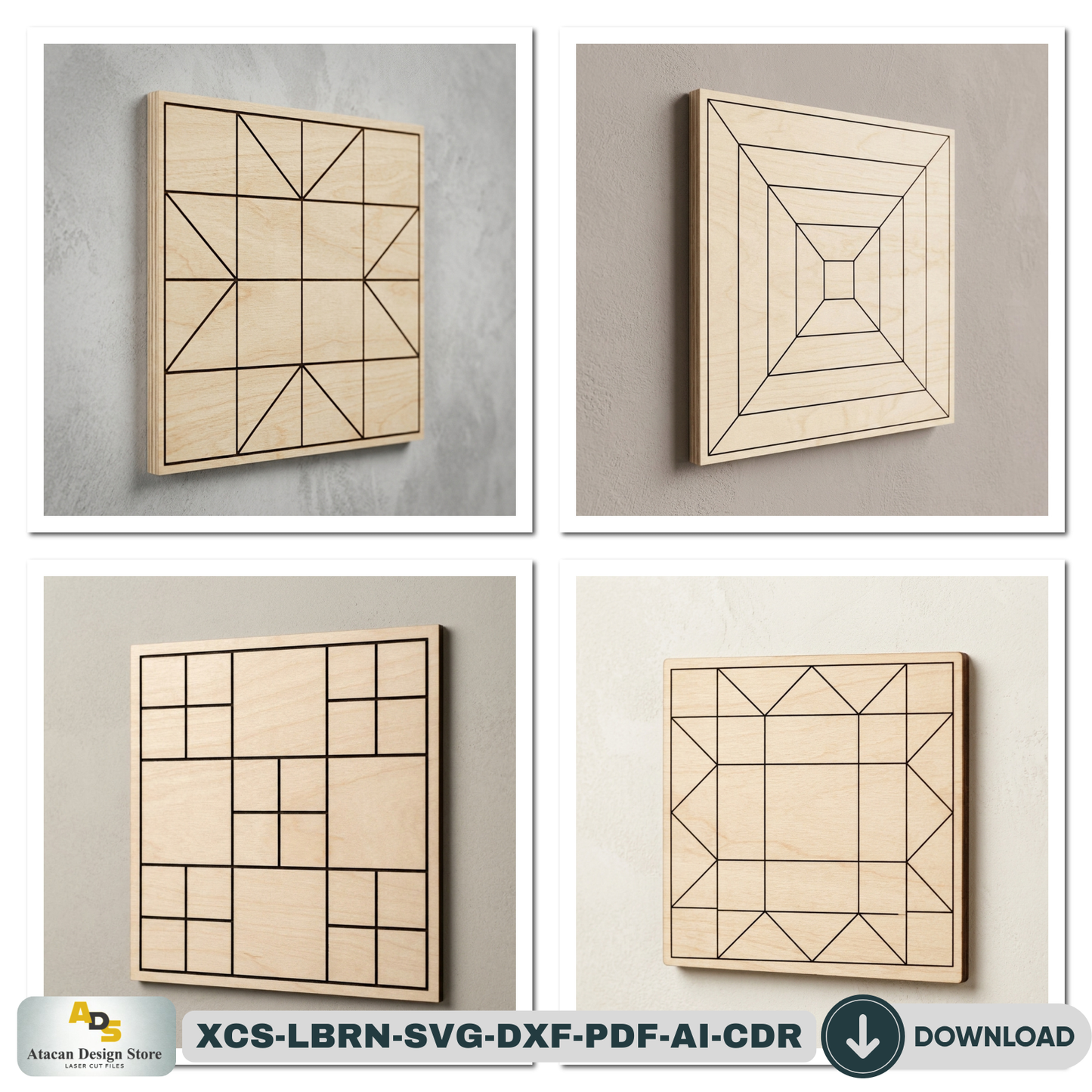 40 Geometric Barn Quilt Block Patterns / Woodem Wall Art Mosaics Bundle Abstract Design 945