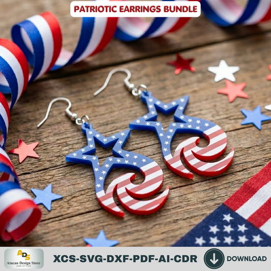 Patriotic Earrings Laser Cut Files, 4th of July USA Flag Jewelry Template, Veteran Gift