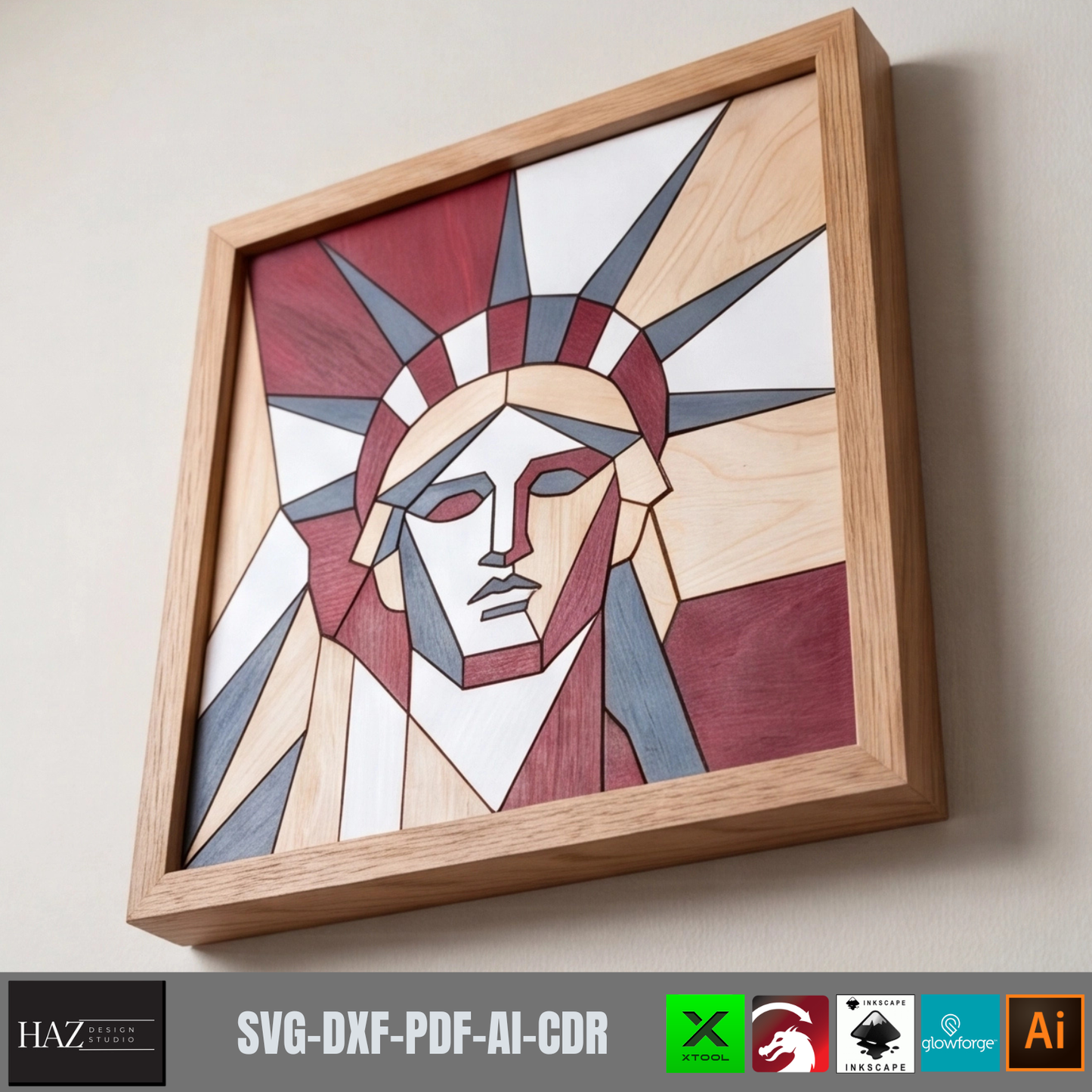 Geometric Statue of Liberty , American Patriotic Wood Sign Pattern, Fourth of July Independence Day