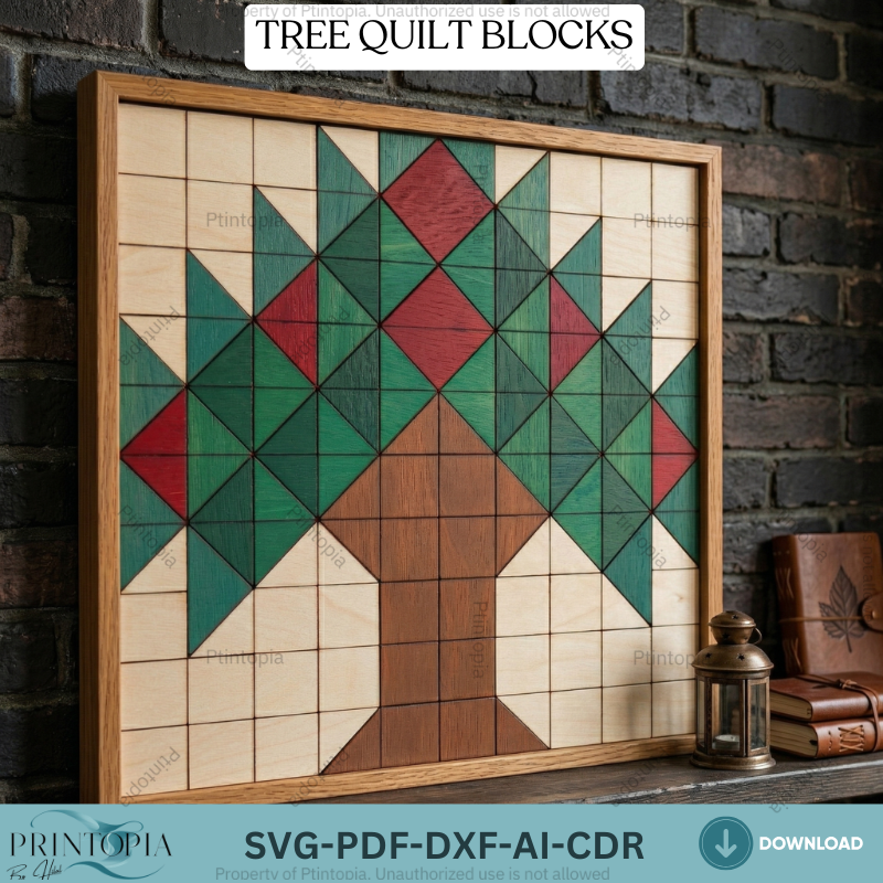 Geometric Christmas Tree Barn Quilt Pattern / Template Wooden Farmhouse Holiday Wall Art 341