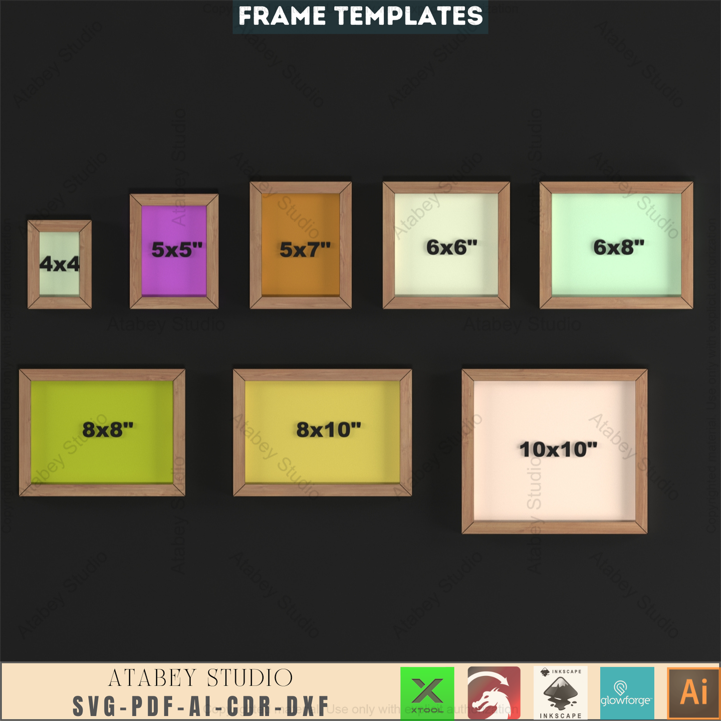 Laser Cut Frame File Bundle | 8 Sizes Included | DIY Wood Photo Decor,Easy Cut Frame Set for Laser | Square & Rectangle Multi Pack 652
