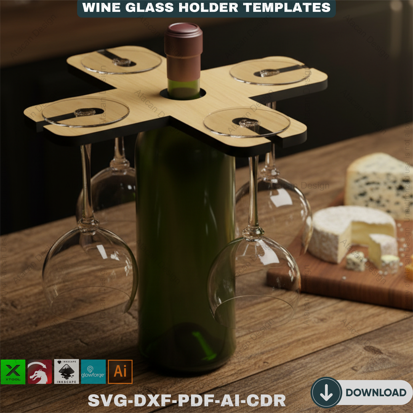 15 Designs Laser Cut Wine Caddy Glass Holder / Any Material Thickness 252