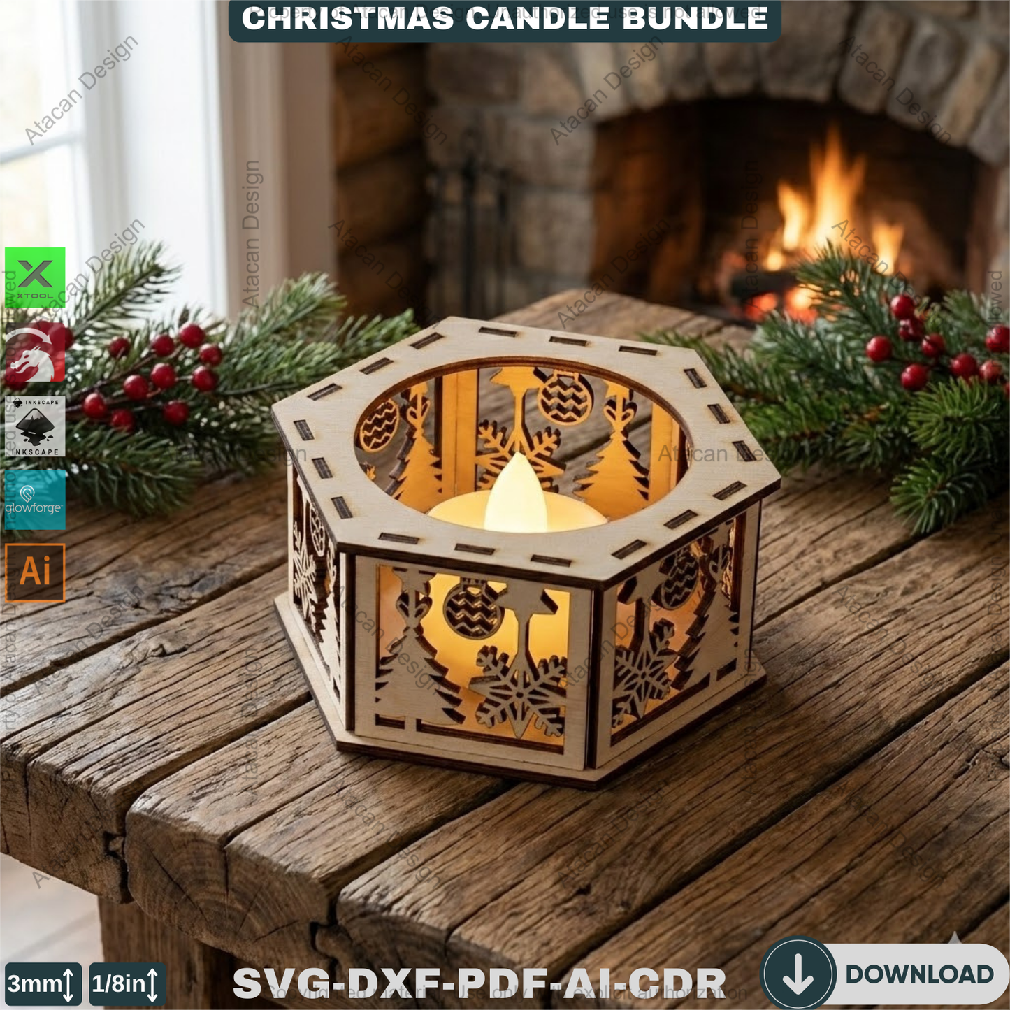 Christmas Tealight Box Bundle - Laser Cut Lantern Templates - DIY Holiday Candle Holders 925