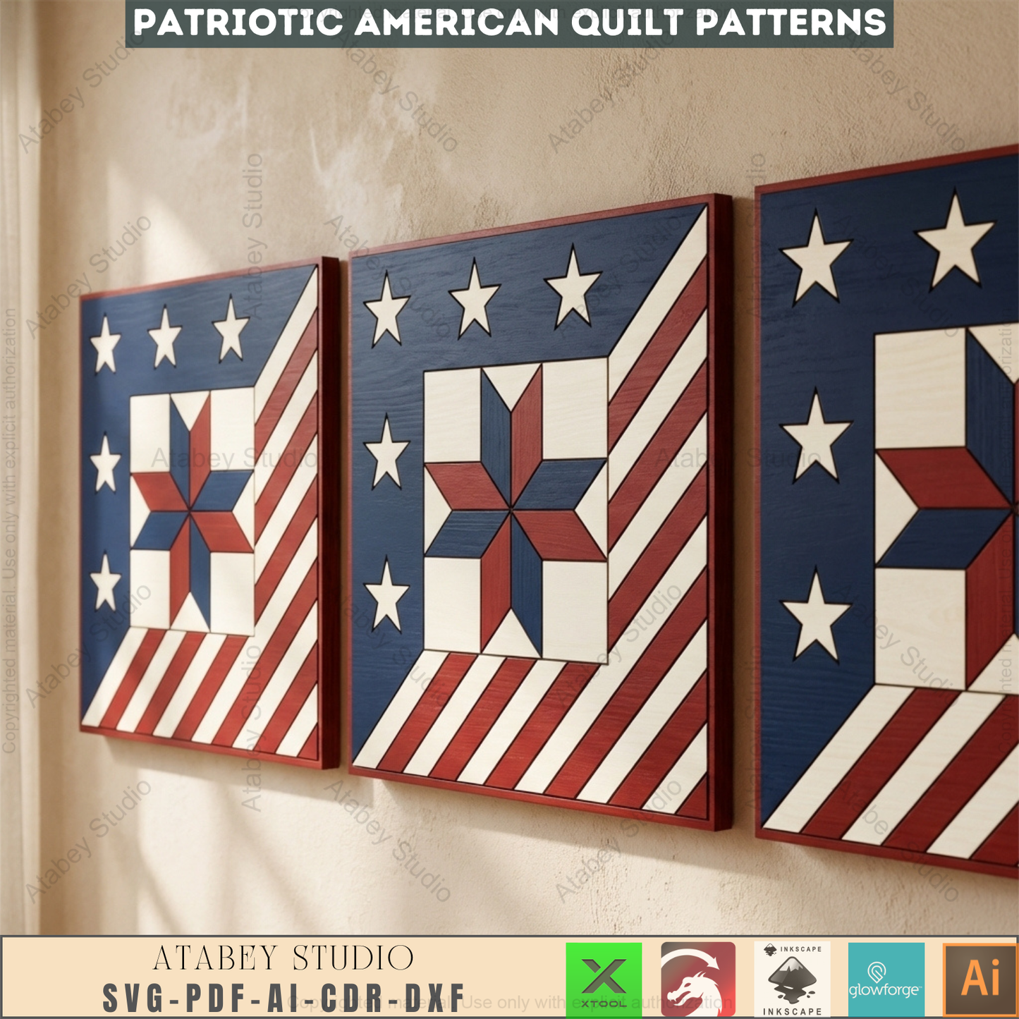 Patriotic Americana Barn Quilt Wood Laser Cut Pattern Fourth of July Wall Art Independence Day USA Star 996