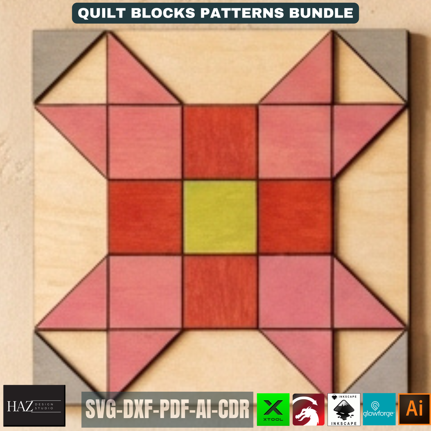 Geometric Wood Quilt Block Pattern, Modern Mosaic Wall Art Template, DIY Farmhouse Decor Sign 518