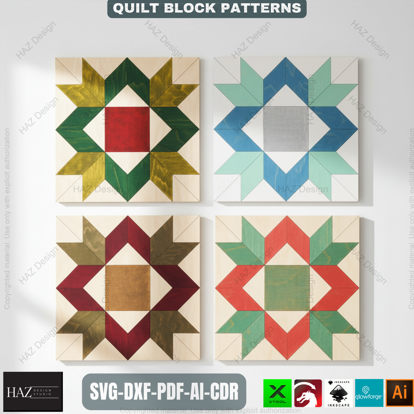 Intricate Geometric Quilt Block Patterns, Digital Download for Laser Cutting, Barn Quilt DIY Project Files, Modern Mosaic Art 489