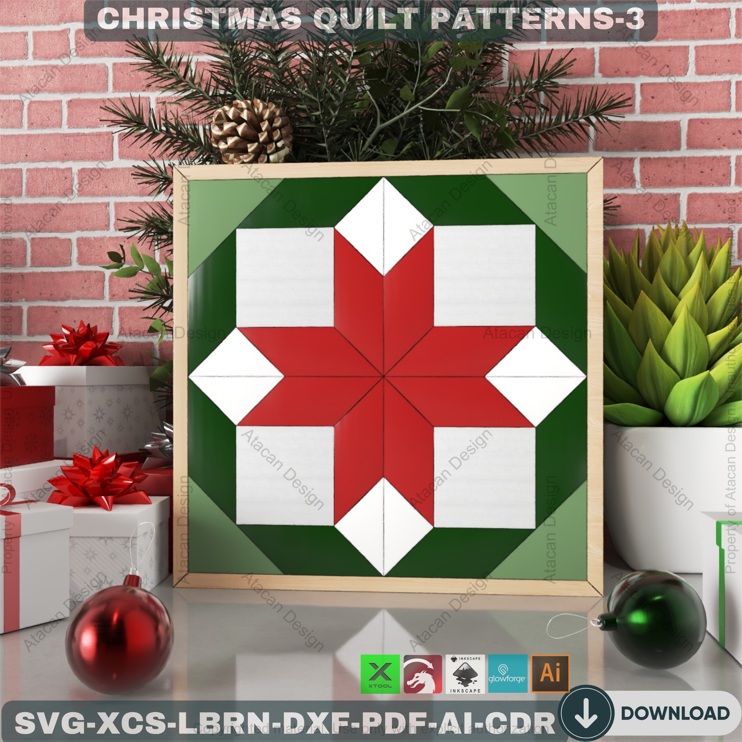 Holiday Barn Quilt SVG Pack, Christmas Wood Block Pattern for Laser Cutting, Farmhouse Winter Wall Art, DIY Festive Sign Files 892