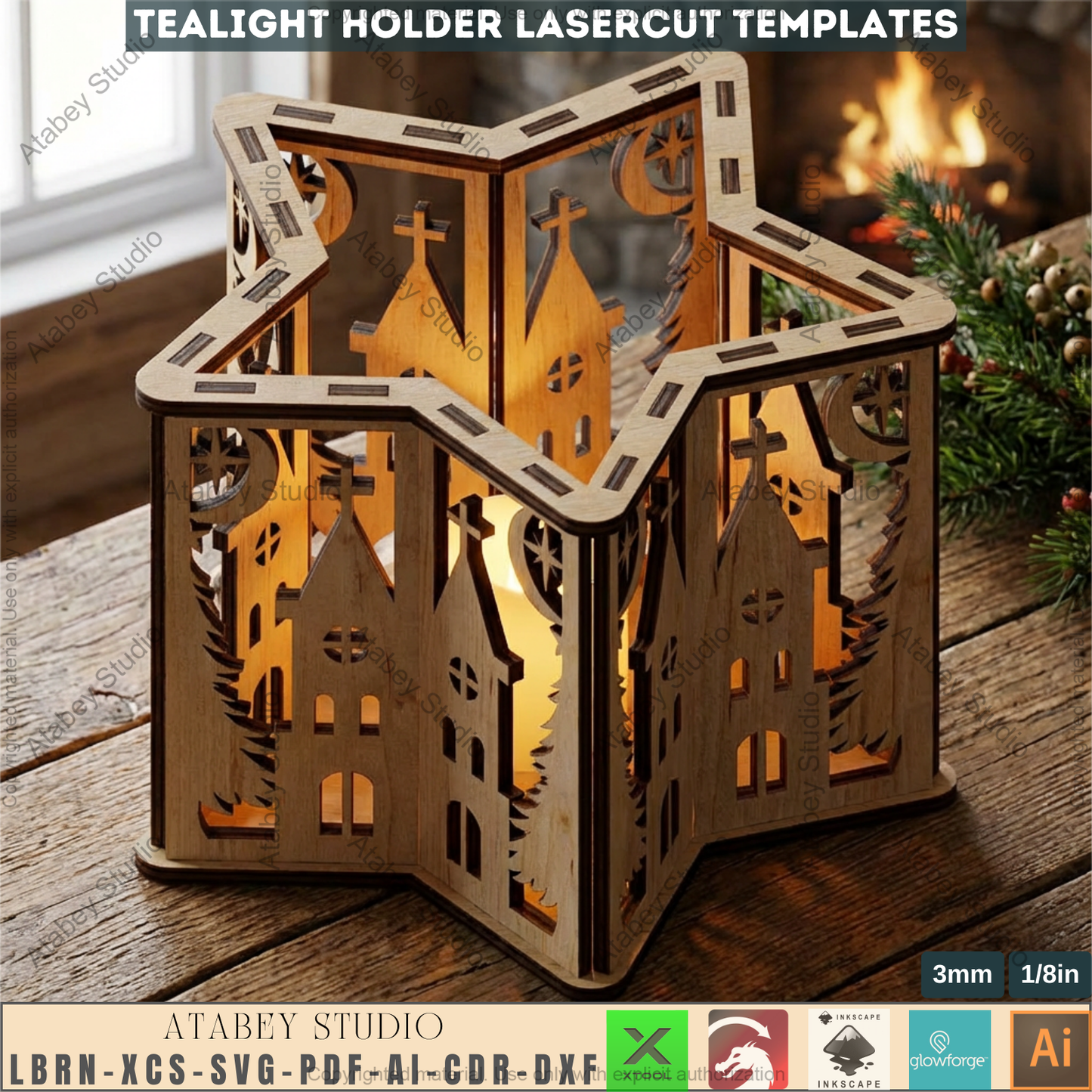 Christmas Star Lantern Laser Cut Template, Wooden Tealight Holder, Holiday Table Decor 978