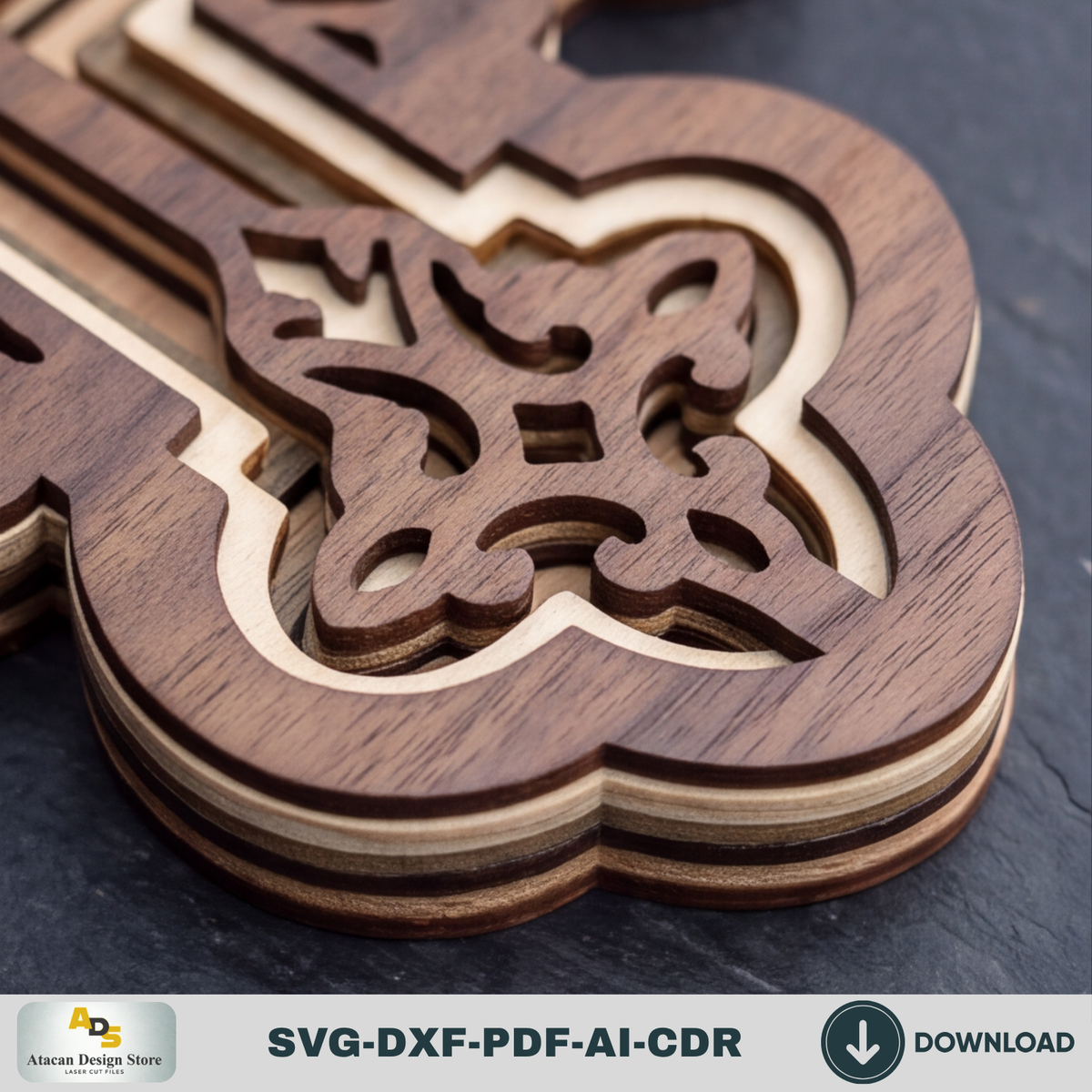 Layered Christian Cross Laser Cut File, Multi Layer Wooden Wall Cross,