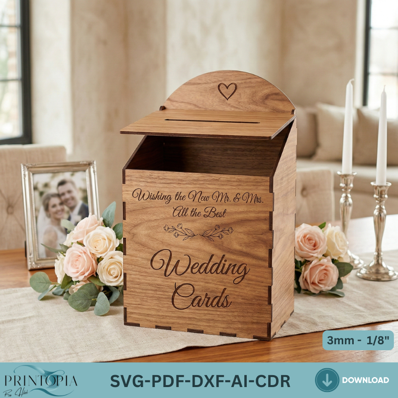 Wedding Card Box Laser Cut Template, Wooden Envelope Money Box Design, Mailbox Pattern, Reception Decor 333
