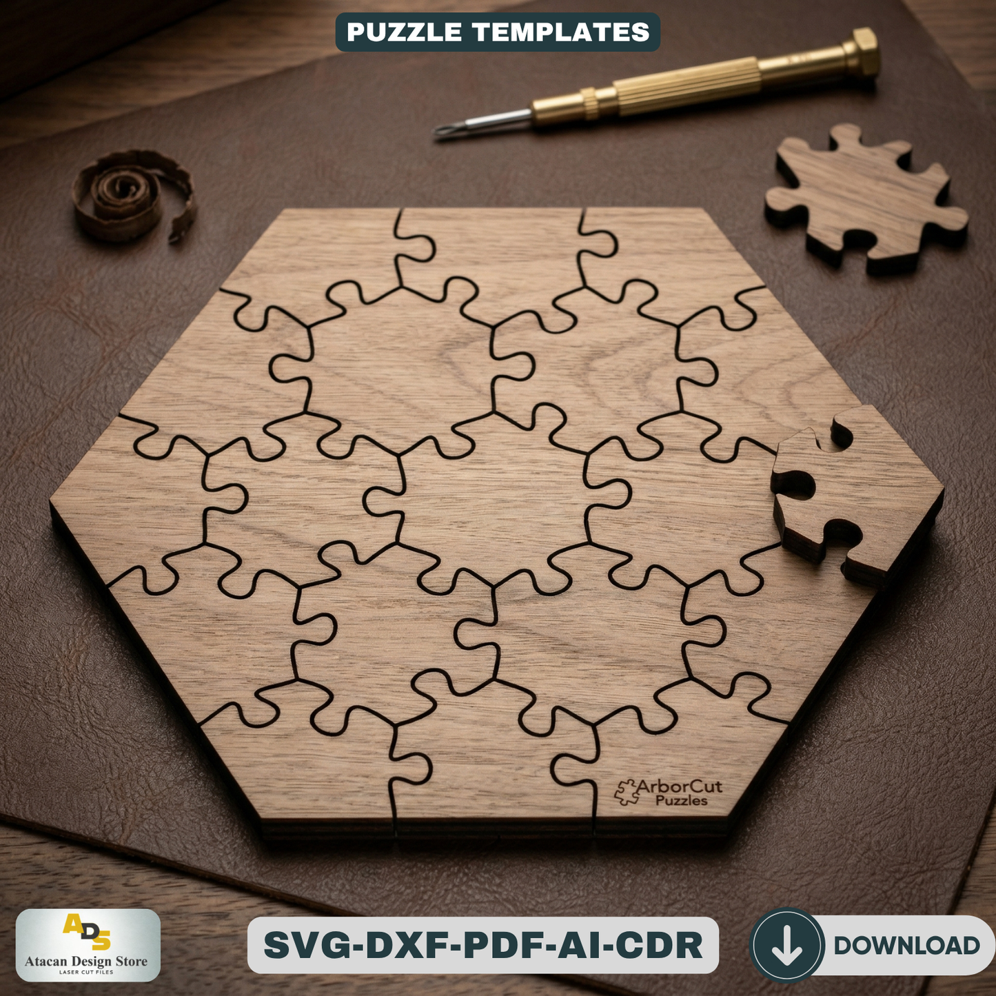 Wooden Puzzle Templates Bundle / Jigsaw Puzzles / DIY Personalized Gift Ideas Geometric Patterns 732