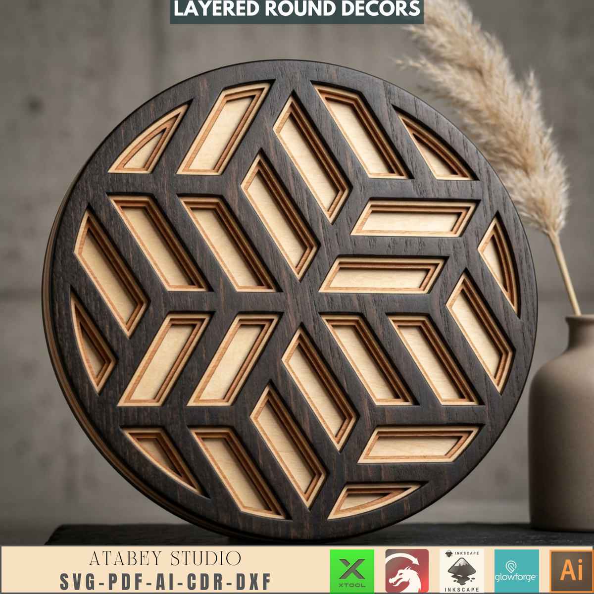 Layered Round Wall Art Laser Cut Files Geometric Plywood Decor 3D Mandala Sign