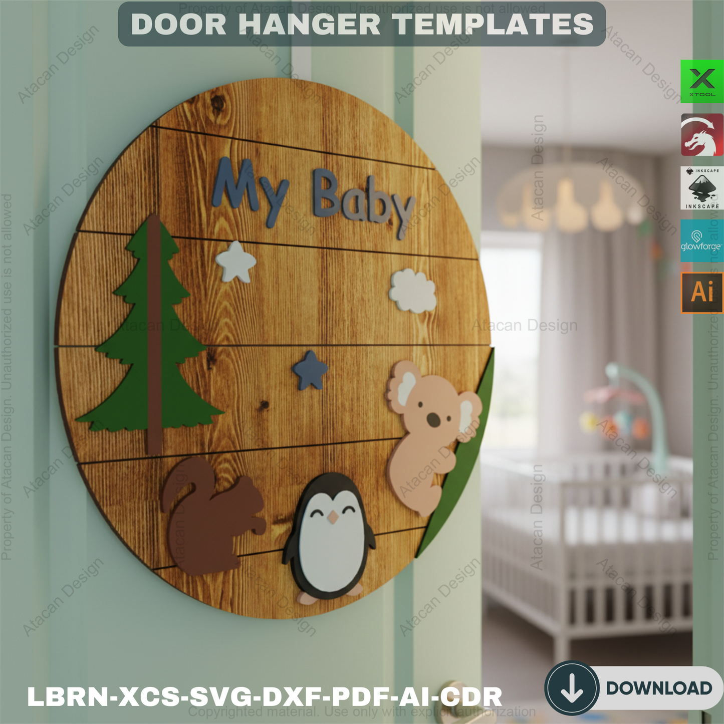 Laser Cut Baby Hanger Templates | SVG File Set | Nursery Decor,Newborn Baby Gift | Laser Cut Hanger SVG Set | Personalized Nursery 842