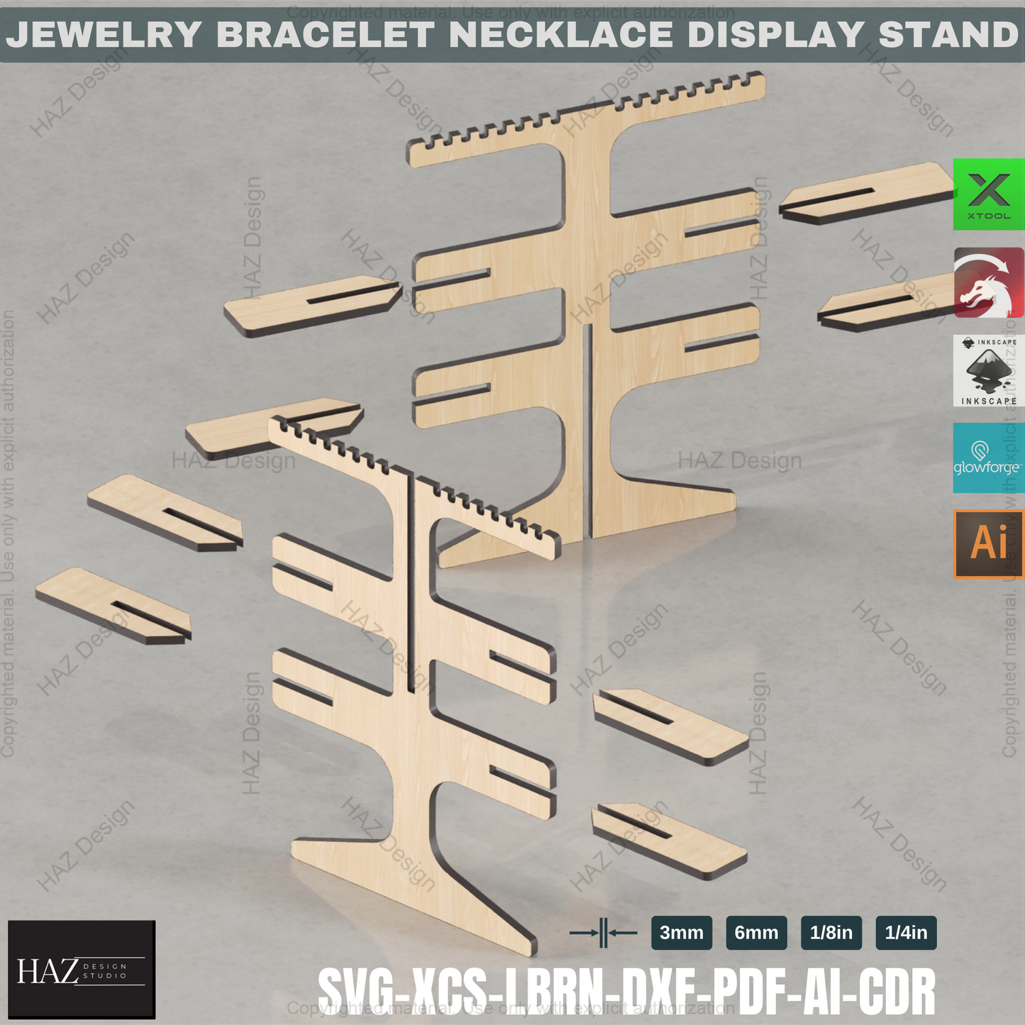 Modern Retail Jewelry Display Laser Plan - Multi-Size Tree for Bracelets & Necklaces 433