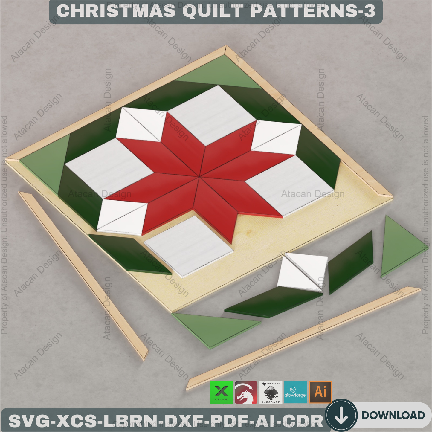 Holiday Barn Quilt SVG Pack, Christmas Wood Block Pattern for Laser Cutting, Farmhouse Winter Wall Art, DIY Festive Sign Files 892