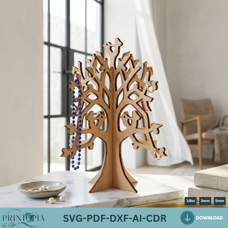 Jewellery Stand Laser Files, Ring Display Holder , Jewellery Organiser Digital cut files, Glowforge Earring Stand cutting Template 329