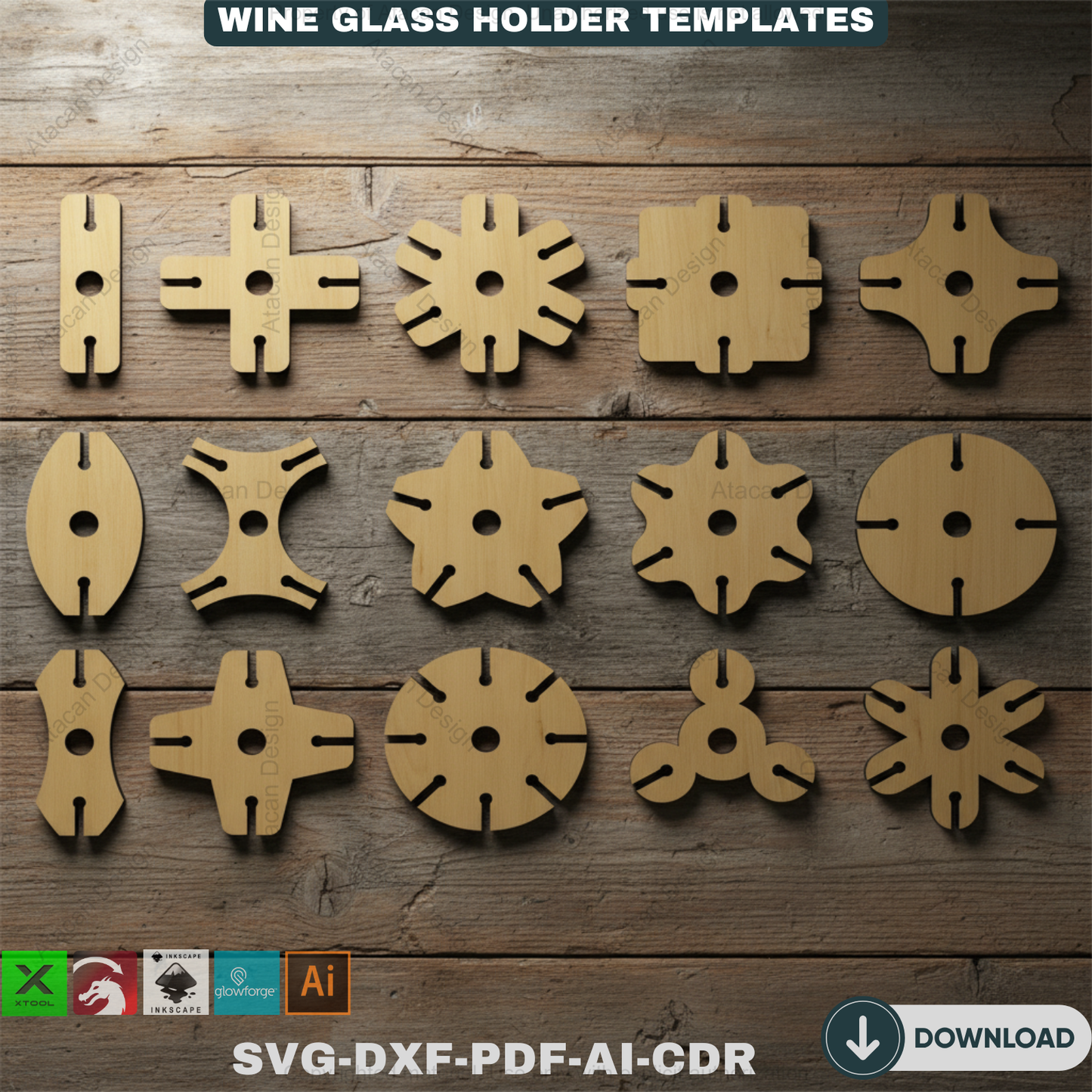 15 Designs Laser Cut Wine Caddy Glass Holder / Any Material Thickness 252