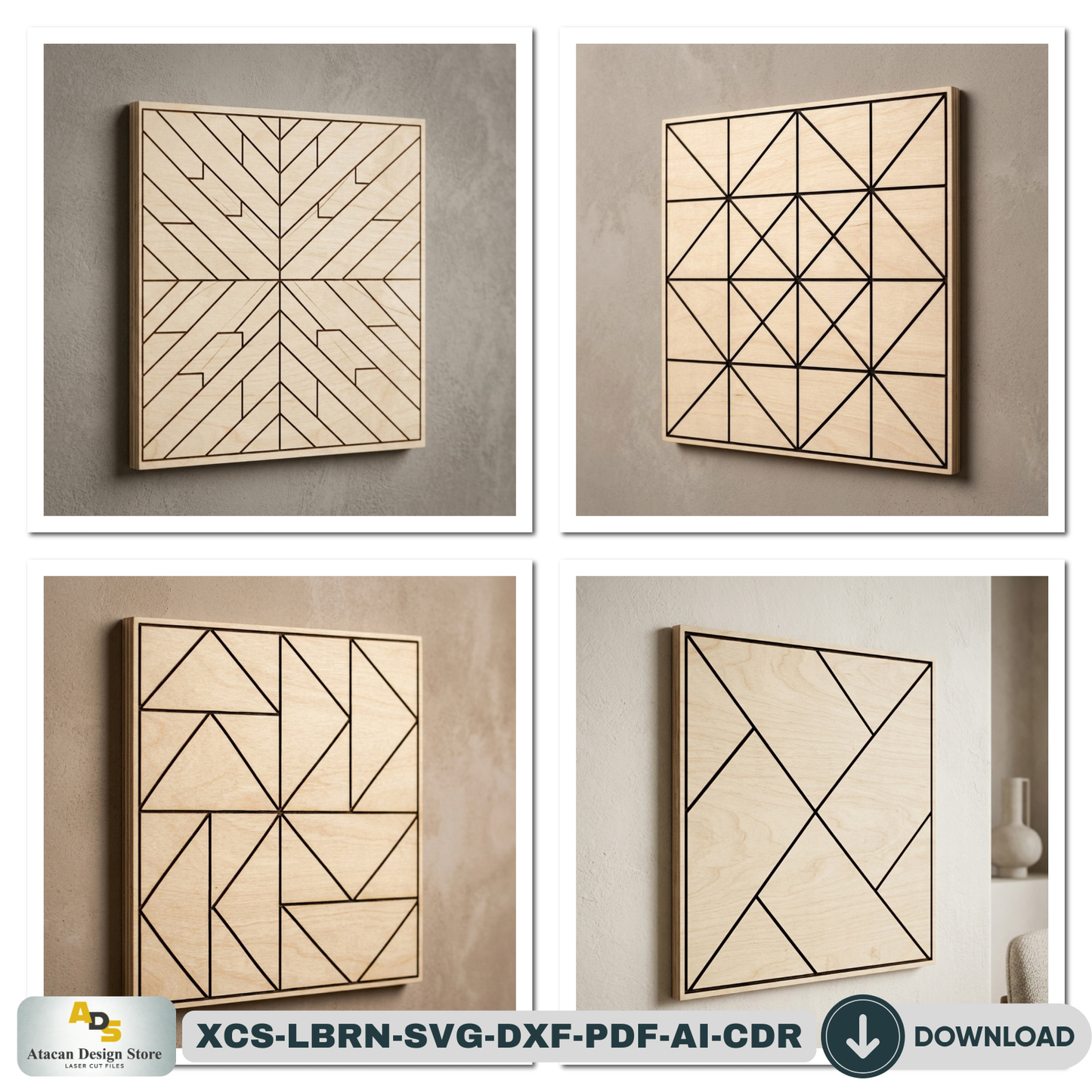 40 Geometric Barn Quilt Block Patterns / Woodem Wall Art Mosaics Bundle Abstract Design 945