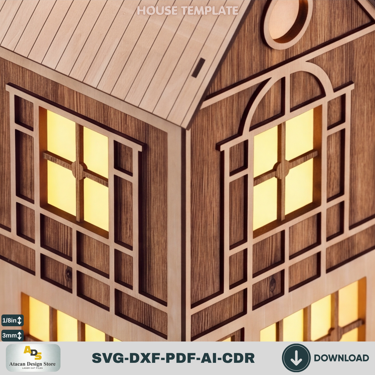 DIY Wooden House Luminary Template | Laser Cut Miniature Village | Table Lamp Design 885